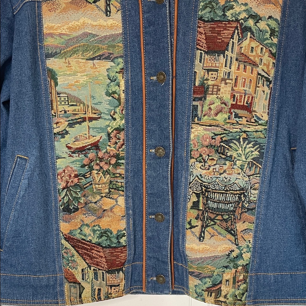 Erin London Boho Jean Jacket with Baroque Tapestry Panels - Vintage - Picture 4 of 9